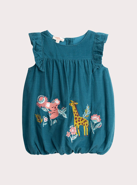 Embroidered Turquoise Corduroy Dress