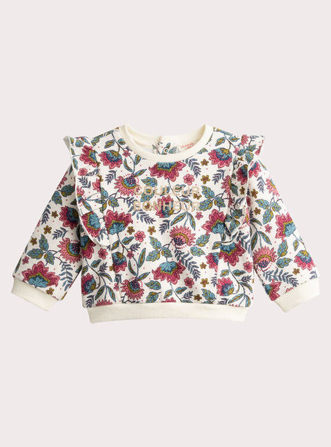 Cream Floral Print Cotton Fleece Sweatshirt