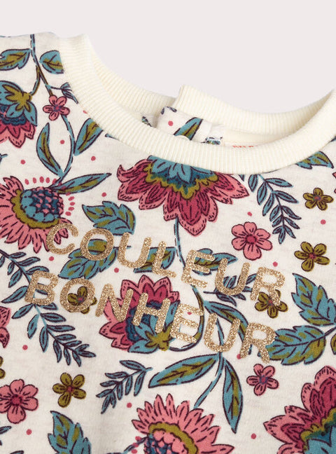 Cream Floral Print Cotton Fleece Sweatshirt