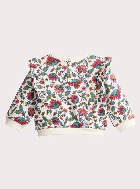 Cream Floral Print Cotton Fleece Sweatshirt