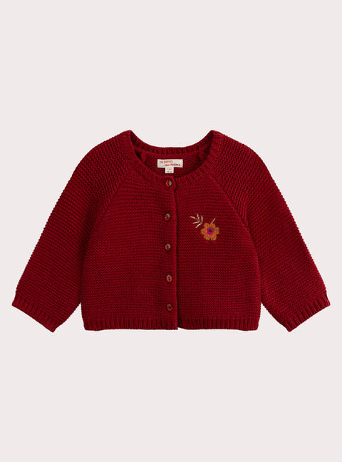 Red Garter Stich Knitted Cardigan