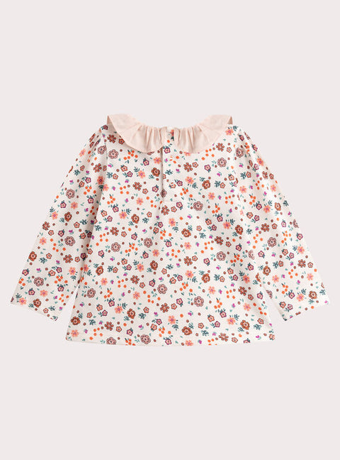 Ditsy Print Cotton T-shirt With Collar