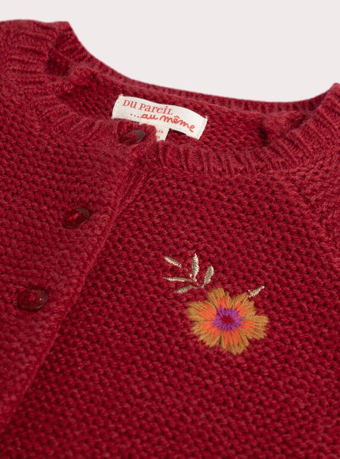 Red Garter Stich Knitted Cardigan