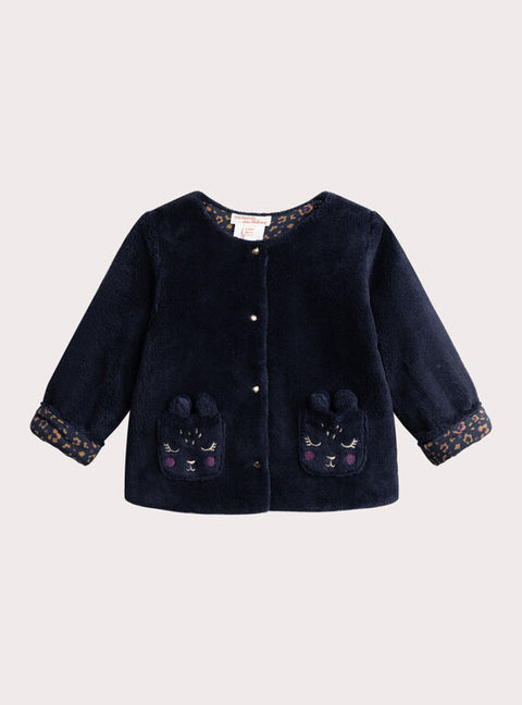 Navy Reversible Soft Boa Cardigan