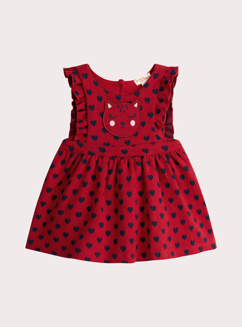 Lined Red Cotton Pinafore Dress