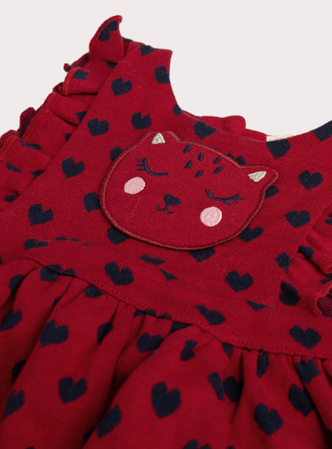 Lined Red Cotton Pinafore Dress