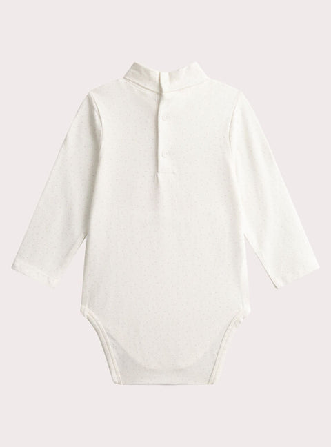 Cream Cotton Polo Neck Bodysuit