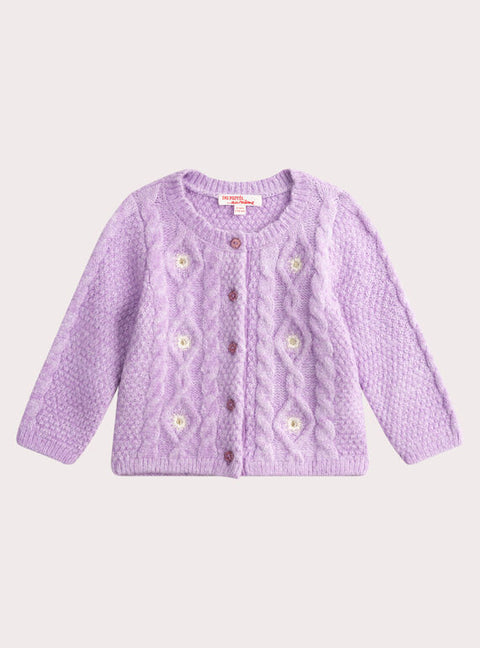 Purple Knit Cardigan With Floral Embroidery