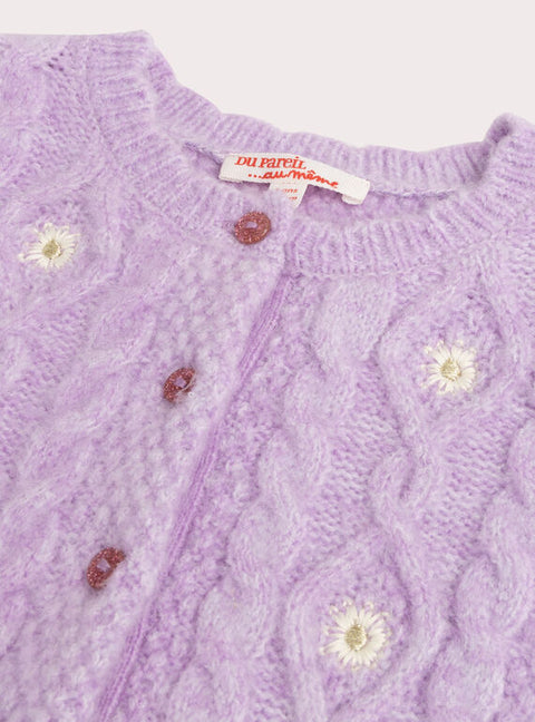 Purple Knit Cardigan With Floral Embroidery