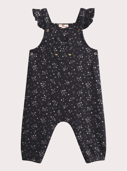 Dark Grey Floral Print Fleece Dungarees