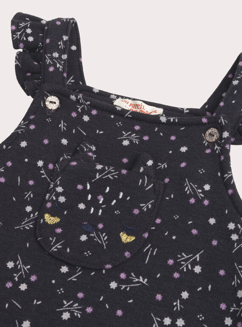 Dark Grey Floral Print Fleece Dungarees