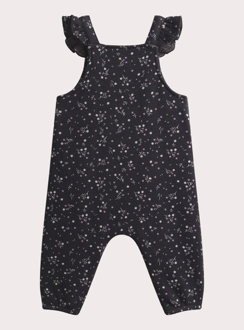 Dark Grey Floral Print Fleece Dungarees