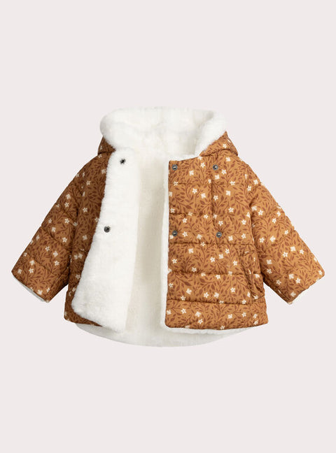 Cream Reversible Faux Fur Hooded Coat