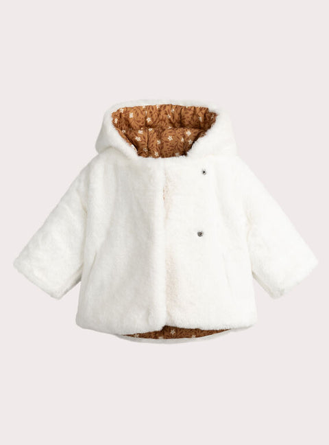 Cream Reversible Faux Fur Hooded Coat