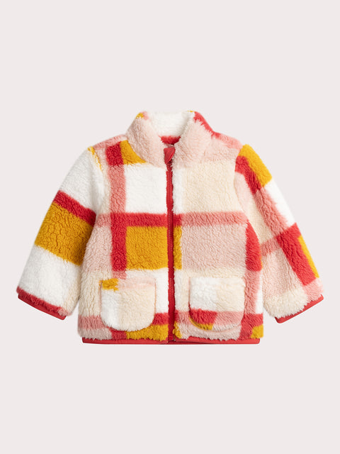 Lined Cream Check Sherpa Cardigan