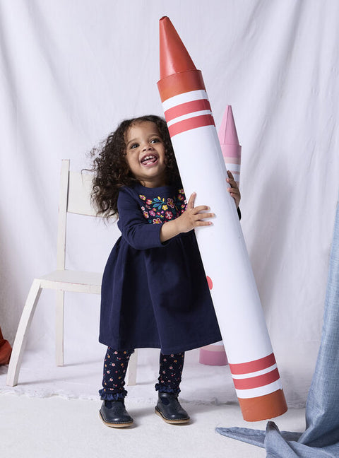 Navy Cotton Fleece Dress With Matching Leggings