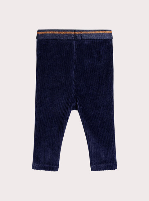 Navy Velour Ribbed Trousers