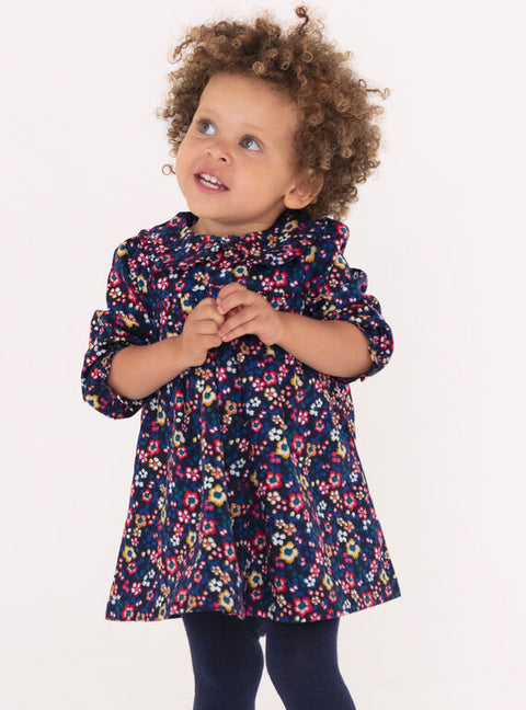 Lined Navy Floral Print Cotton Dress