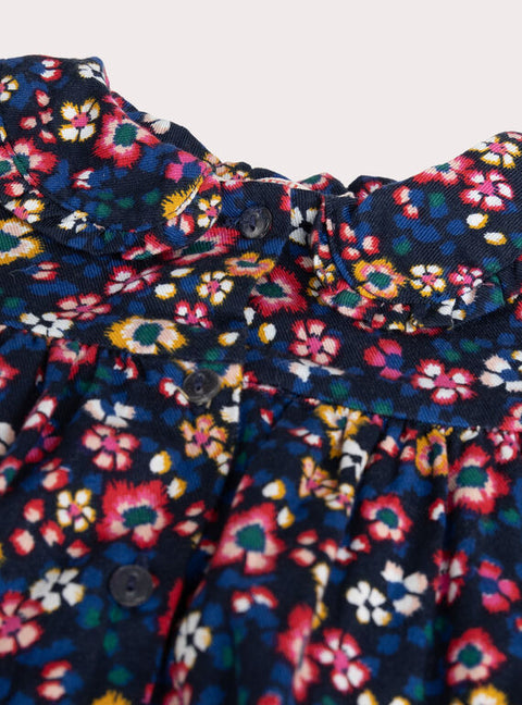 Lined Navy Floral Print Cotton Dress