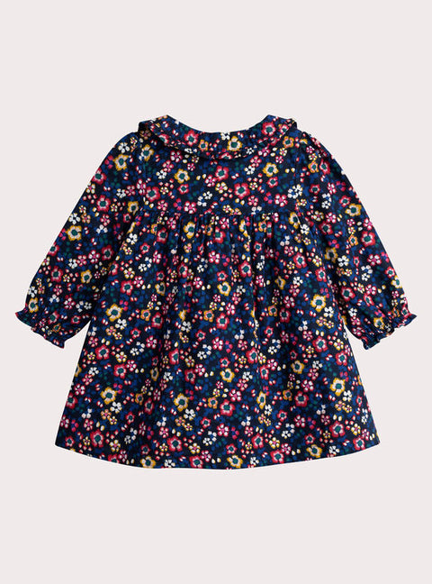 Lined Navy Floral Print Cotton Dress