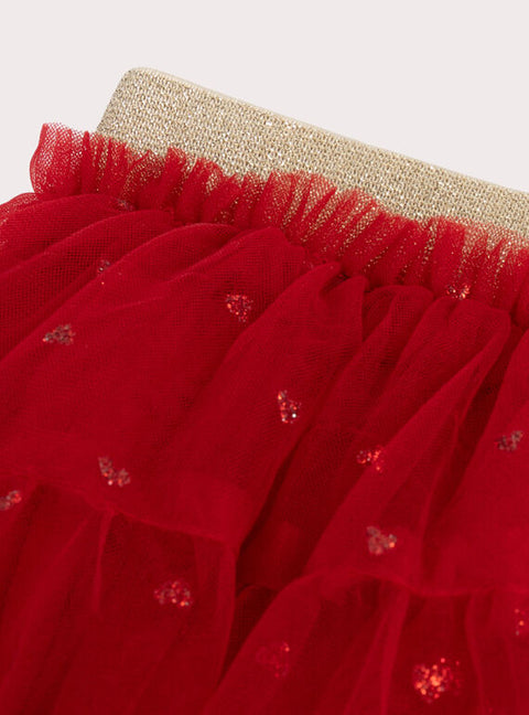 Lined Red Tulle Skirt