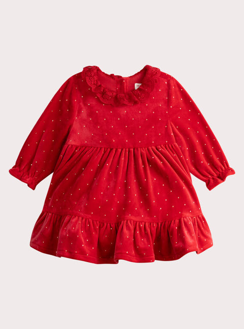 Gold Polka Dot Red Velour Dress