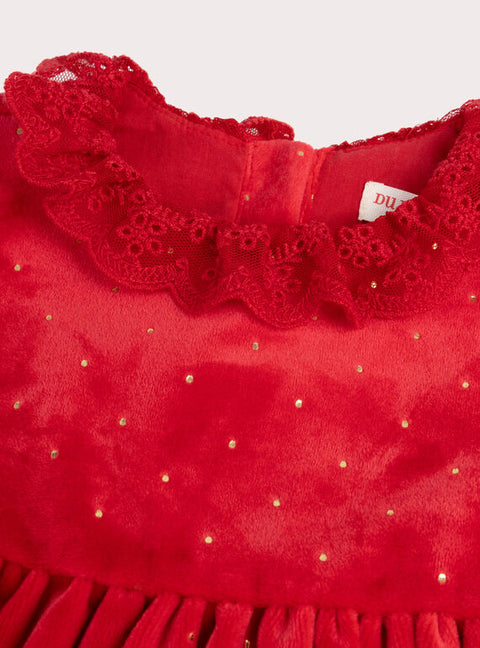 Gold Polka Dot Red Velour Dress