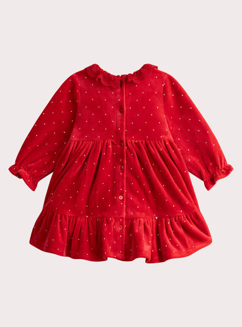 Gold Polka Dot Red Velour Dress