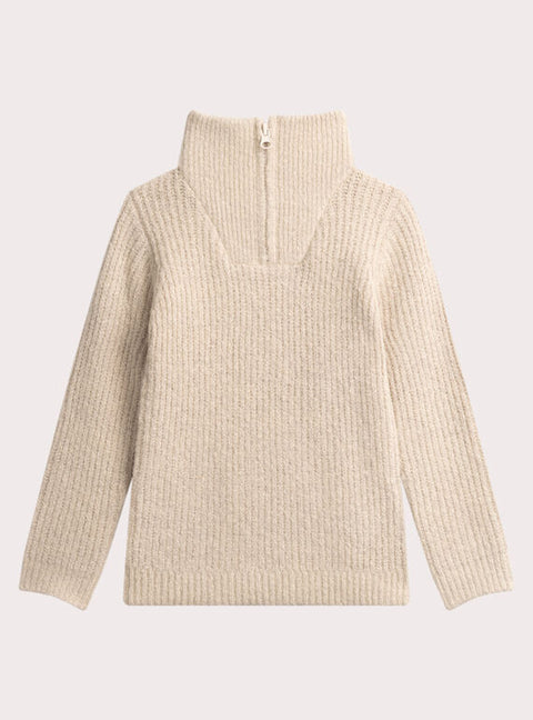 Beige Ribbed Half Zip Jumper