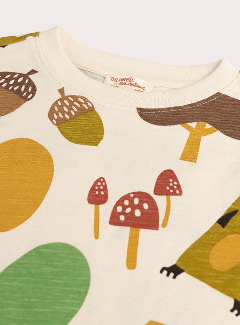 Cream Forest Animal Print Cotton T-shirt