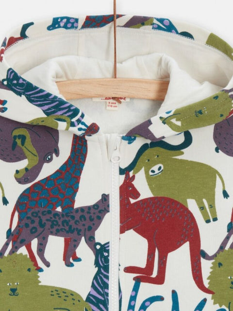 Lined Hooded Cotton Rich Fleece Animal Print Sweatshirt