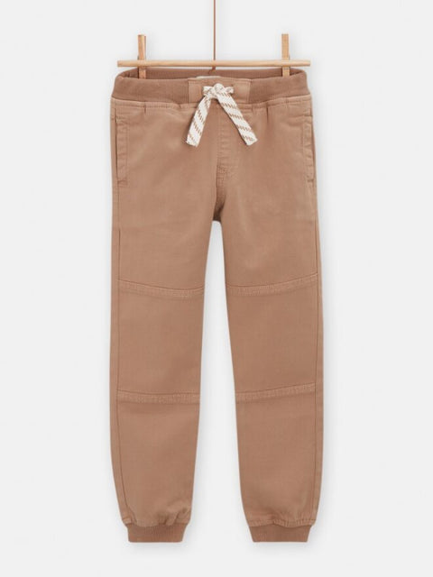 Brown Cotton Canvas Trousers With Tie waist