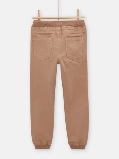 Brown Cotton Canvas Trousers With Tie waist