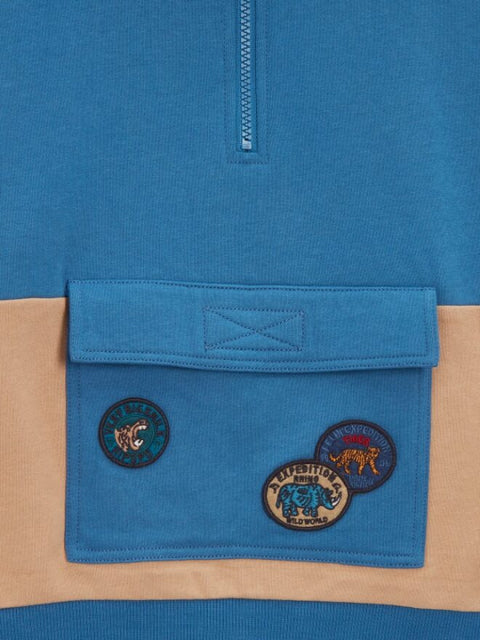 Blue Cotton Fleece Half Zip Sweatshirt