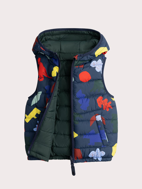 Sleeveless Green Reversible Dinosaur Print Jacket