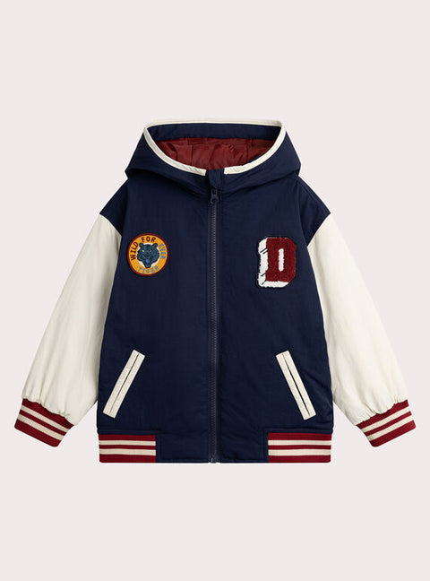 Lined Navy Hooded Baseball Jacket