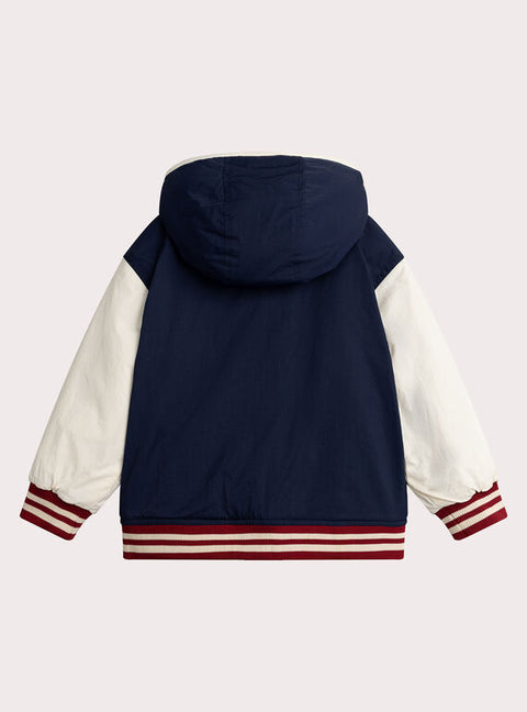 Lined Navy Hooded Baseball Jacket