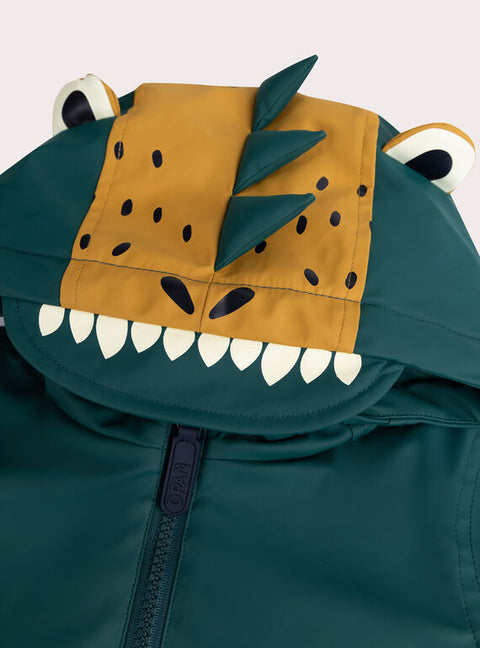 Lined Green Raincoat With Animated Hood