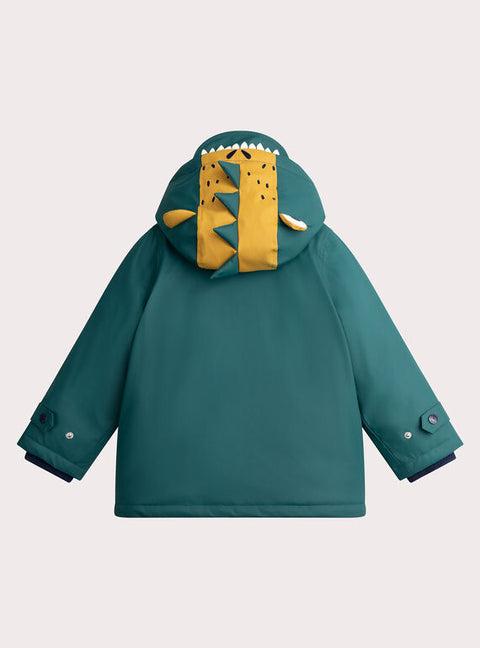 Lined Green Raincoat With Animated Hood