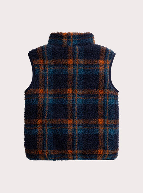 Navy Check Micropolar Lined Fleece Sleeveless Jacket