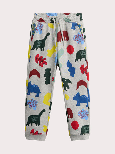 Grey Dinosaur Print Cotton Fleece Joggers