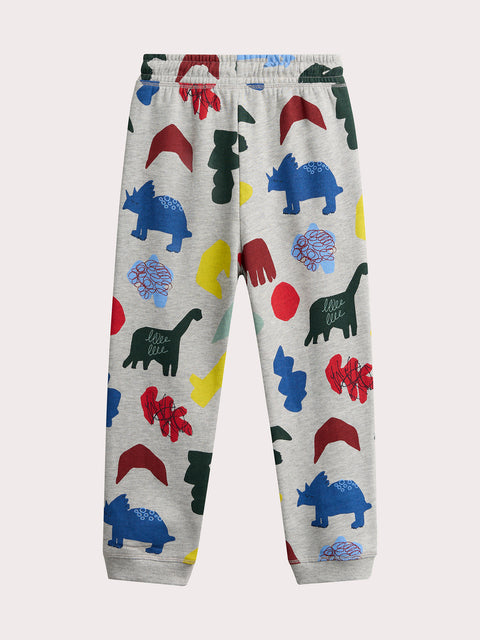 Grey Dinosaur Print Cotton Fleece Joggers