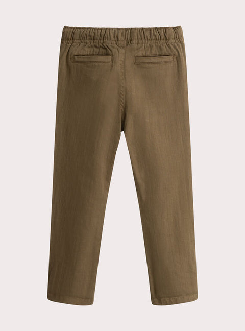 Brown Cotton Twill Elasticated Waist Trousers