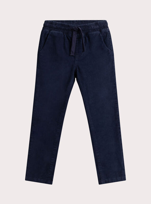 Navy Tie Waist Corduroy Trousers