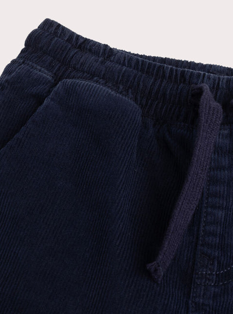 Navy Tie Waist Corduroy Trousers