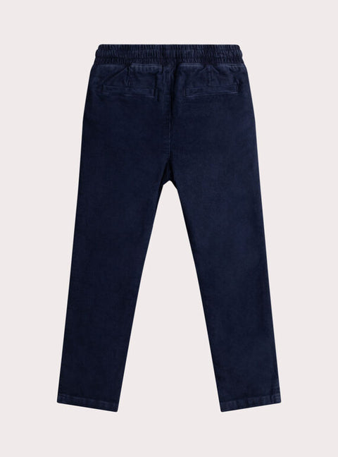 Navy Tie Waist Corduroy Trousers