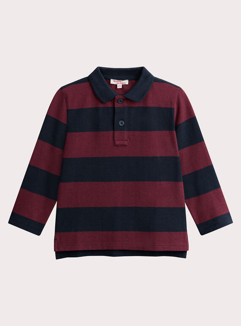 Navy & Burgundy Stripe Cotton Polo Shirt