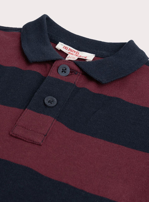 Navy & Burgundy Stripe Cotton Polo Shirt