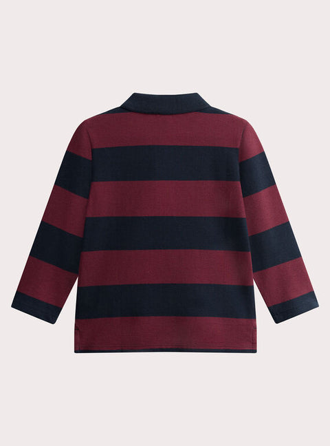 Navy & Burgundy Stripe Cotton Polo Shirt