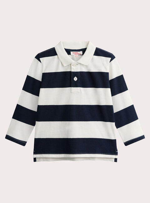 Navy & Cream Stripe Cotton Polo Shirt